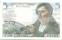 France 5 Francs Shepherd - 05-04-1945 Serial Y.126 - UNC