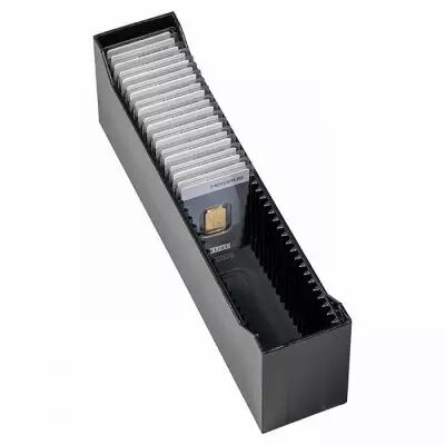 Storage box for 40 coincards or shaped gold bars in blister pack, vertical black