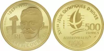 Francia 500 Francs Pierre de Coubertin - Albertville Olypics Games 1991-1992