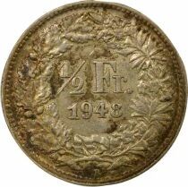 1/2 Silver Franc, Standing Helvetia - 1948 B Bern