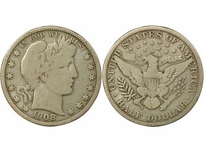 1/2S Silver Dollar, Barber - 1908 Philadelphia