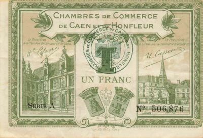 1 Franc - Chambers of Commerce of Caen and Honfleur - 1915-1920 - Serial A - 2nd  printing
