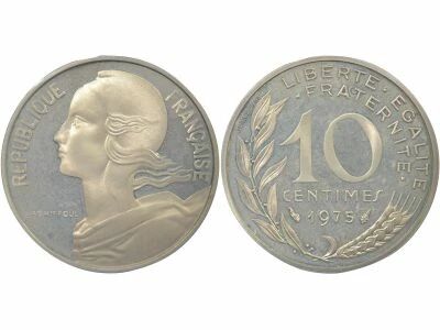 10 Silver Centimes, Marianne, Piedfort - 1975 Pessac