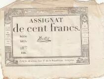 100 Francs - 18 Nivose An III - (07.01.1795) - Sign. Bellet - Serial 5255