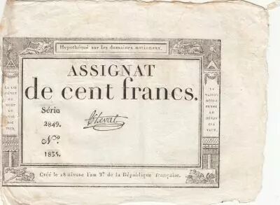100 Francs - 18 Nivose An III - (07.01.1795) - Sign. Chevrot - Serial 2849