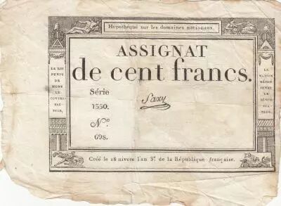 100 Francs - 18 Nivose An III - (07.01.1795) - Sign. Saxy - Serial 1350