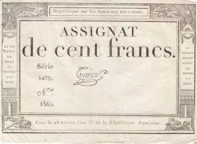 100 Francs - 18 Nivose An III - (07.01.1795) - Sign. Taizy - Serial 1479
