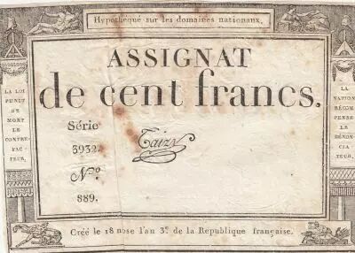 100 Francs - 18 Nivose An III - (07.01.1795) - Sign. Taizy - Serial 3932