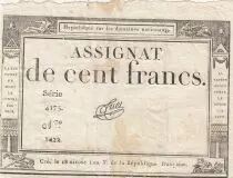 100 Francs - 18 Nivose An III - (07.01.1795) - Sign. Tuet - Serial 4175