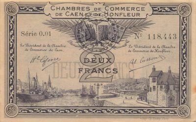 2 Francs - Chambers of Commerce of Caen and Honfleur - 1915-1920 - Serial 0.01