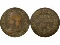 5 Centimes, Dupr&eacute; - Year 7/5, A Paris, Rooster / Horn