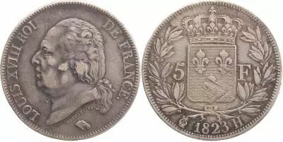 5 Francs Louis XVIII King of France - 1823 H La Rochelle