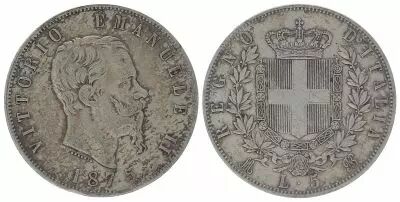 5 Lire Victor Emmanuel II- Armoiries - 1875