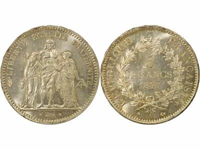 5 Silver Francs, Hercules, IIIrd Republic - 1877 A Paris
