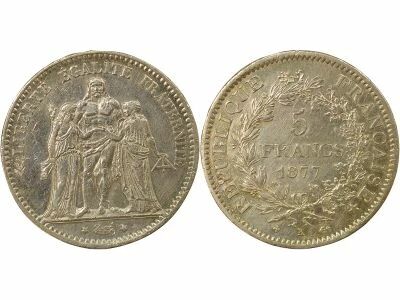 5 Silver Francs, Hercules, IIIrd Republic - 1877 K Bordeaux