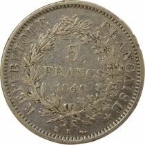 5 Silver Francs, Hercules, IInd Republic - 1848 K Bordeaux