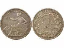 5 Silver Francs, Seated Helvetia - 1874 B. Bruxelles