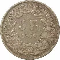 5 Silver Francs, Seated Helvetia - 1874 B. Bruxelles