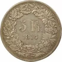 5 Silver Francs, Seated Helvetia - 1874 B. Bruxelles