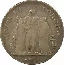 5 Silver Francs, Union & Force - Year 11 A Paris, Rooster over Horn