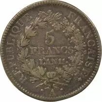 5 Silver Francs, Union & Force - Year 11 A Paris, Rooster over Horn