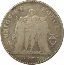 5 Silver Francs, Union & Force - Year 5 K Bordeaux