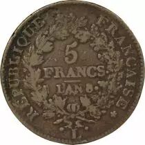 5 Silver Francs, Union & Force - Year 8 L Bayonne