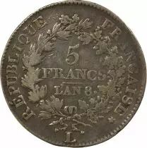 5 Silver Francs, Union & Force - Year 8 L Bayonne