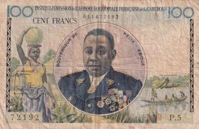 AEF 100 Francs - F�lix Ebou� - Cargo ship in a port - 1957 - Series P.5