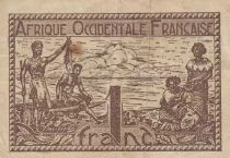 &Aacute;frica del oeste francesa 1 Franc - Fisherman in a boat - Geometric art - ND (1944)