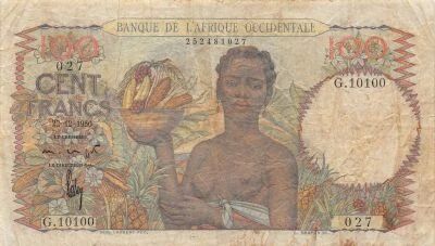 �frica del oeste francesa 100 Francs - African Woman - 22-12-1950 - P.40