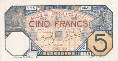 �frica del oeste francesa 100 Francs - Dakar - 01-08-1925 - Serial R 2530 - VF+ to XF - P.5Bc