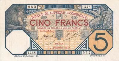 �frica del oeste francesa 100 Francs - Dakar - 14-12-1922 - Serial O 1448 - VF+ - P.5Be