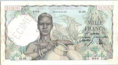 �frica del oeste francesa 1000 Francs Woman, jugs - 1948 - Specimen