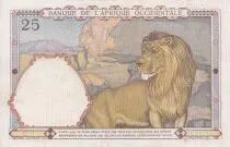 &Aacute;frica del oeste francesa 25 Francs - Man and horse, Lion - Red numerals - 1942 - Serial D.3496- VF+ - P.27