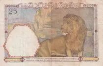 &Aacute;frica del oeste francesa 25 Francs - Man and horse, Lion - Red numerals - 1942 - Serial X.2948 - VF - P.27