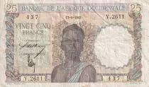 &Aacute;frica del oeste francesa 25 Francs - Woman - Man with a cow - 1943 - Serial Y.2611 - F - P.38