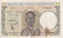 �frica del oeste francesa 25 Francs - Woman, Man with a cow - 1943 - Serial  P.1644 - VF - P.38