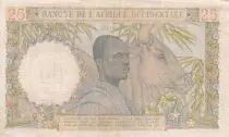 &Aacute;frica del oeste francesa 25 Francs - Woman, Man with a cow - 1943 - Serial C.1599 - VF+ - P.38