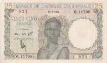 �frica del oeste francesa 25 Francs - Woman, Man with a cow - 1943 - Serial M.11708  - VF+ - P.38