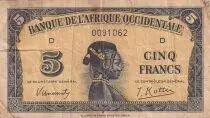 �frica del oeste francesa 5 Francs - Africaine - 1942 - Lettre N - P.28a