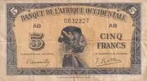 &Aacute;frica del oeste francesa 5 Francs - African - 14-12-1942 - Serial AB