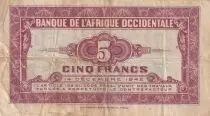 &Aacute;frica del oeste francesa 5 Francs - African - 14-12-1942 - Serial AB