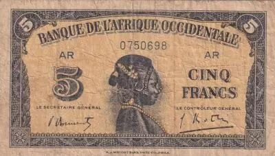 �frica del oeste francesa 5 Francs - African - 14-12-1942 - Serial AR