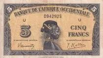 �frica del oeste francesa 5 Francs - African - 1942 - F - Serial U - P.28a