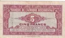 &Aacute;frica del oeste francesa 5 Francs - African - 1942 - F - Serial U - P.28a