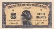 �frica del oeste francesa 5 Francs - African - 1942 - Letter U - P.28a