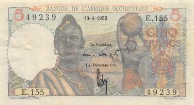 �frica del oeste francesa 5 Francs - African Women - 10-04-1953 - P.36