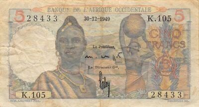 �frica del oeste francesa 5 Francs - African Women - 30-12-1949 - P.36