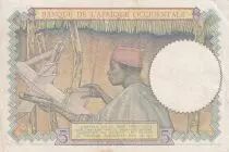 &Aacute;frica del oeste francesa 5 Francs - Coffe tree - Man weaving - 06-03-1941 - Serial J.8037 - P.21